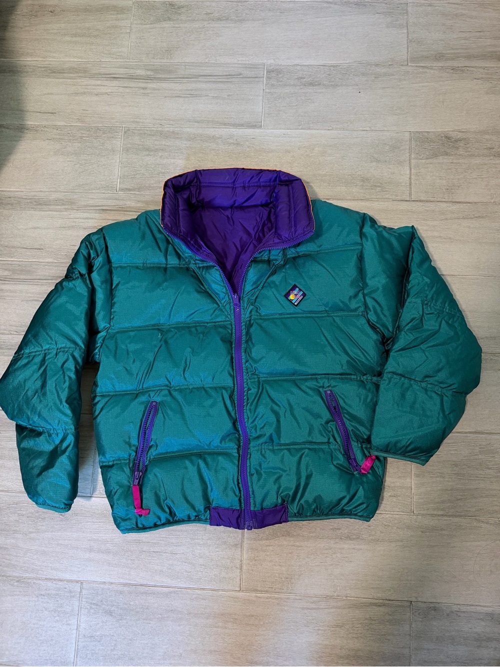 Woolrich Teal and Purple Kids Puffer Jacket